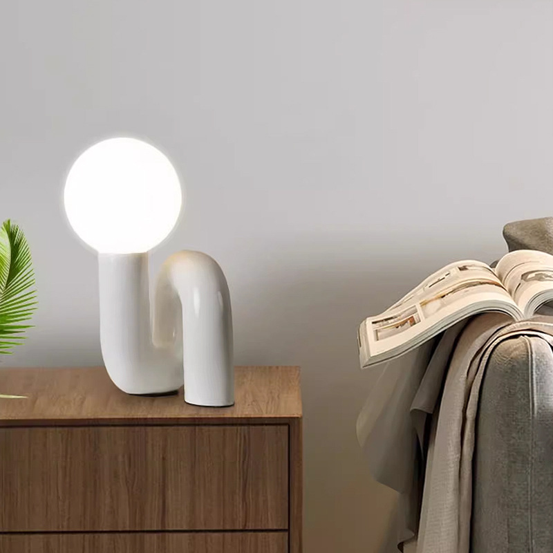 Resin Art Uk - โคมไฟตั้งโต๊ะทรงกลมแก้ว LED สไตล์นอร์ดิก เหมาะสำหรับโรงแรม ห้องเด็ก ห้องนอน