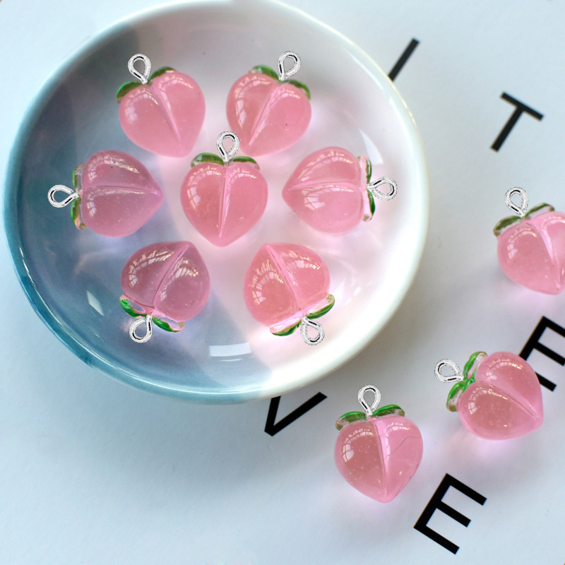 Resin Art Essentials - 10 ชิ้น จี้เรซิ่นรูปพีชใสแบบแบน สำหรับทำเครื่องประดับ DIY ต่างหู