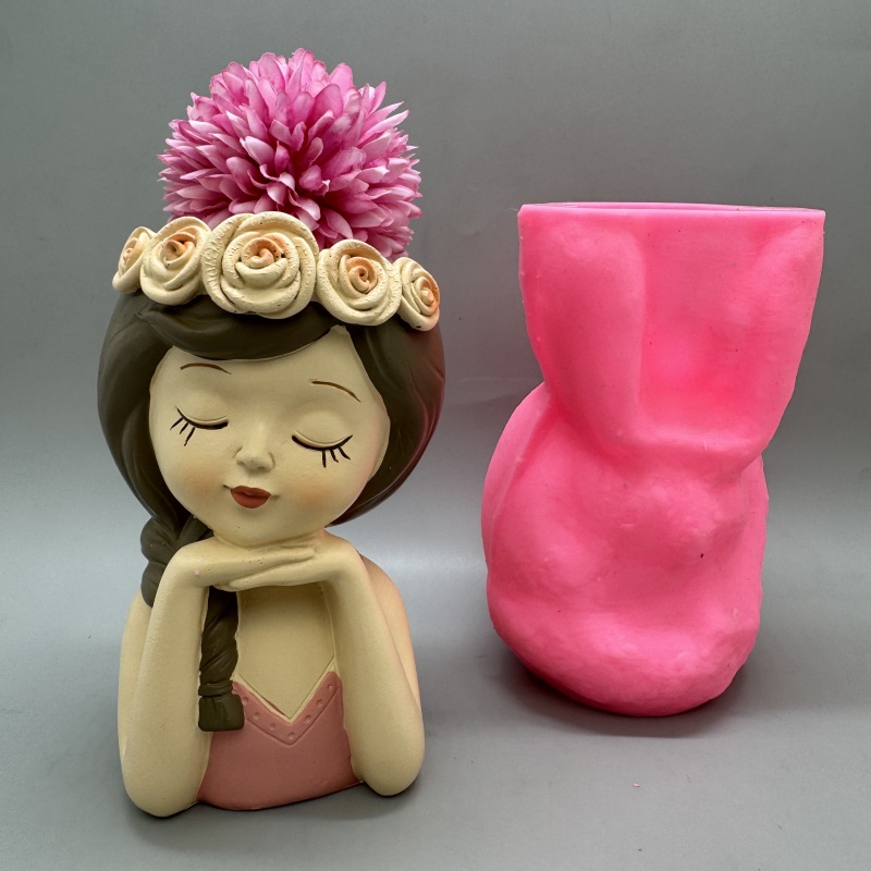 Resin Art Furniture - แม่พิมพ์ซิลิโคนกระถางดอกไม้สาวน่ารักใช้ทํายิปซั่มเรซิ่นคอนกรีตห้องนั่งเล่นระเบียงตกแต่งเครื่องประดับ