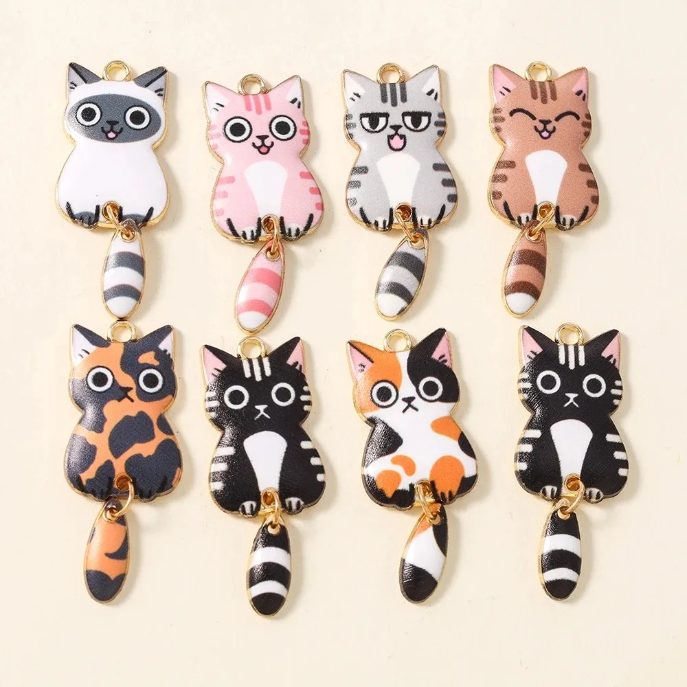 Resin Art Essentials - 10 ชิ้น 16×39 มม. จี้เรซิ่นรูปแมวน่ารัก จี้รูปสัตว์น่ารัก