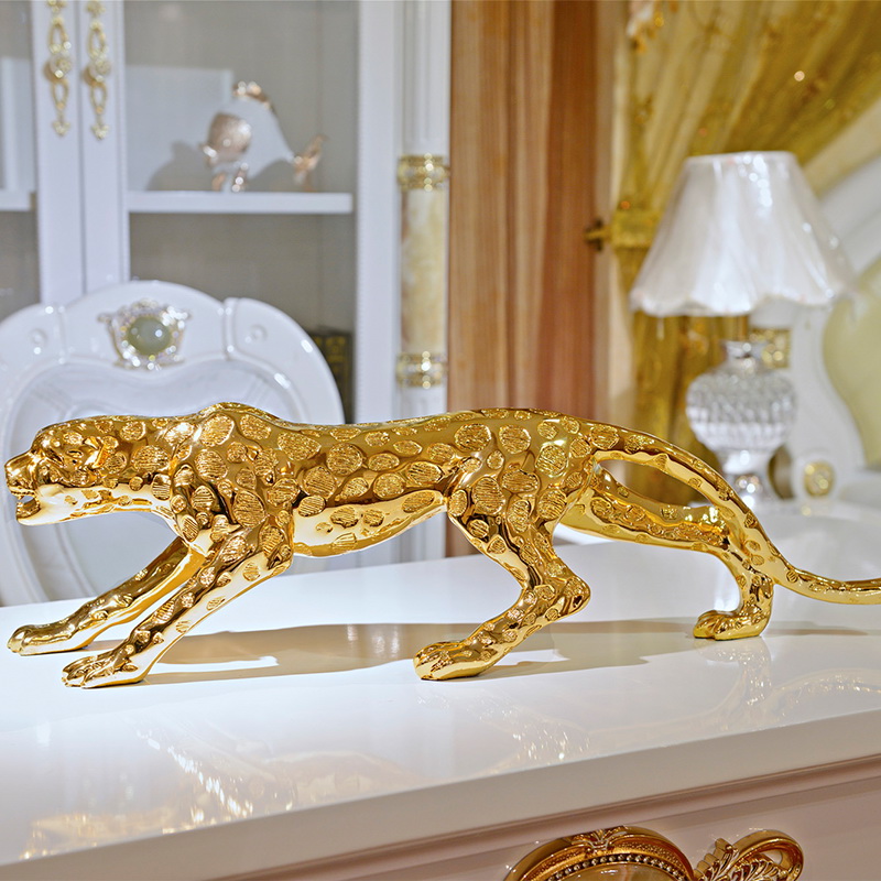Resin Art Business - รูปปั้นเสือชีตาห์สีทอง ขนาดใหญ่ 53 ซม. ของตกแต่งบ้าน ของตกแต่งธุรกิจ