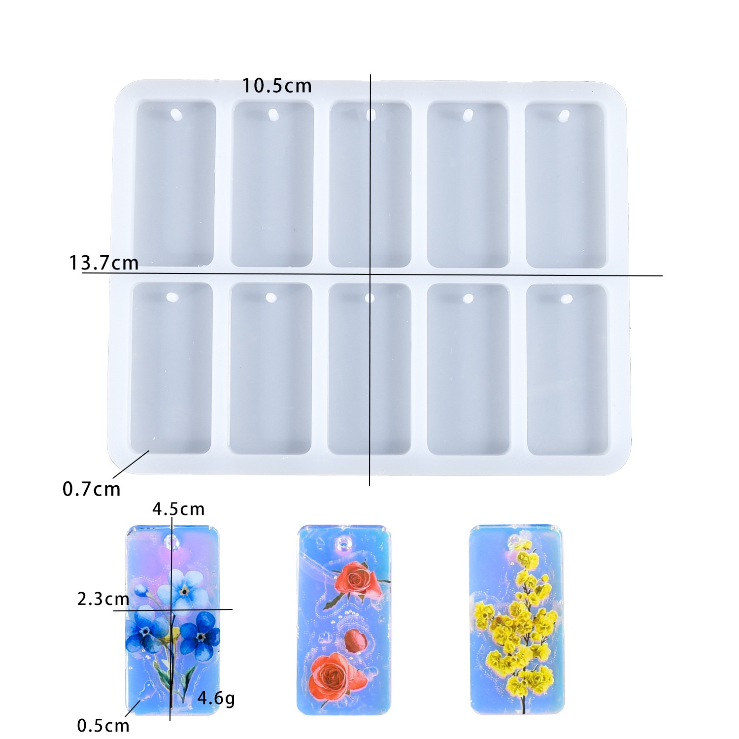 Resin Art Guide - แม่พิมพ์เรซิ่นอีพ็อกซี่ DIY แบบ 10 ช่องทรงสี่เหลี่ยมเต็มแผ่น สำหรับทำจี้ขนาดเล็ก