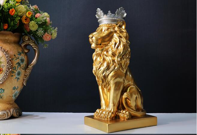 Resin Art Business - รูปปั้นสิงโตทองคำขนาดใหญ่ 34 ซม. สำหรับตกแต่งบ้าน สำนักงาน ระเบียง